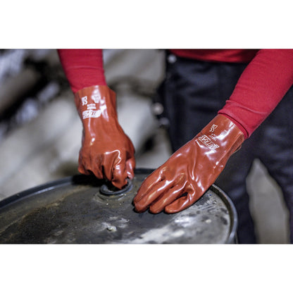 NITRAS PVC gloves, red, EN 388 cotton jersey | Pack (12 pairs)