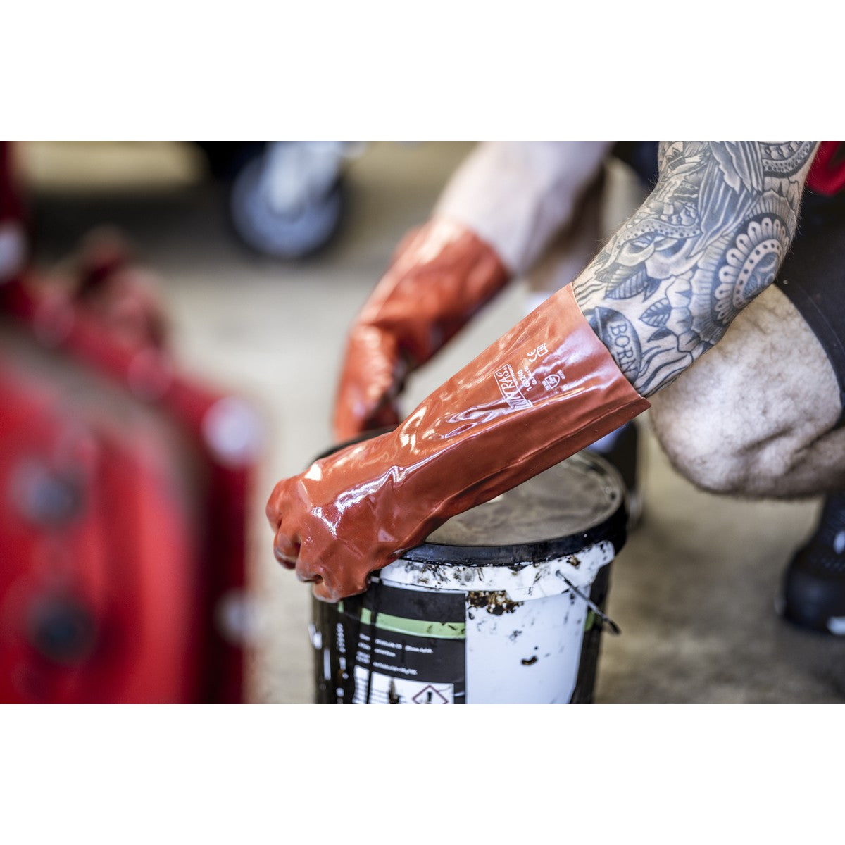 NITRAS PVC gloves, red, EN 388 cotton jersey | Pack (12 pairs)