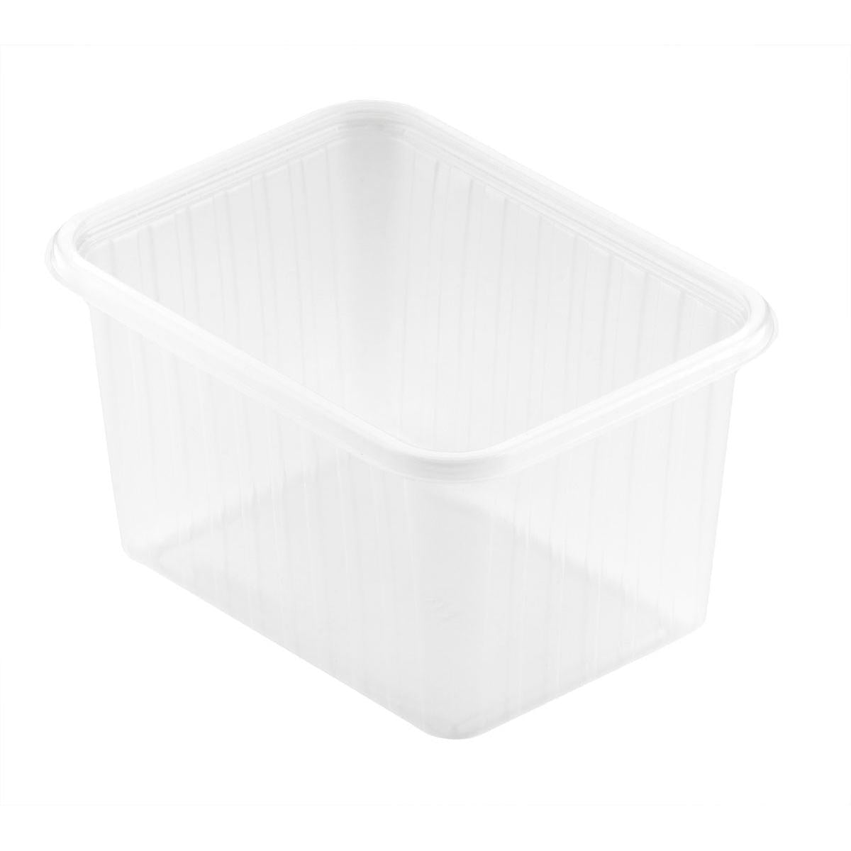 The Fixpack® rectangular transparent PP 146x110mm storage box from Duni GmbH is shown empty against a white background, emphasizing its clear, rectangular, and functional design.