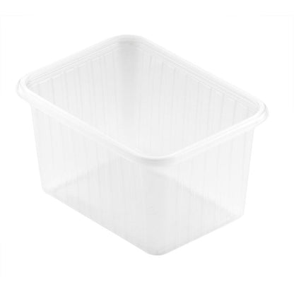 The Fixpack® rectangular transparent PP 146x110mm storage box from Duni GmbH is shown empty against a white background, emphasizing its clear, rectangular, and functional design.