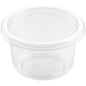 The Duni GmbH Dressing Cup Fixpack Transparent APET 80x80x46 mm (Pack of 50 pieces) is a small, ribbed, wide-rimmed container, ideal for sauces or spices, shown empty on a white background.
