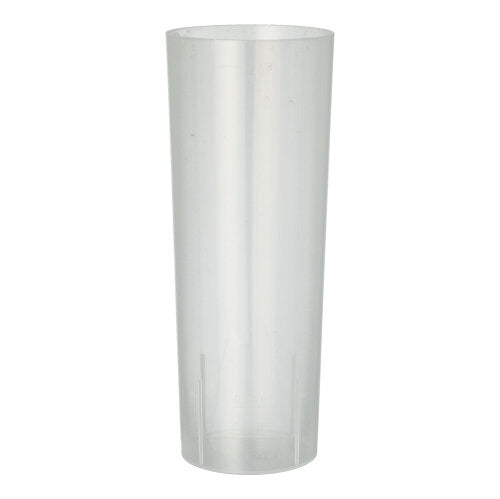 Das Starpak 10 Mehrweg-Glas für Longdrinks der Marke Starpak steht leer und aufrecht auf schlichtem weißem Hintergrund – das umweltfreundliche, zylindrische Kunststoffglas ist perfekt für Longdrinks geeignet.