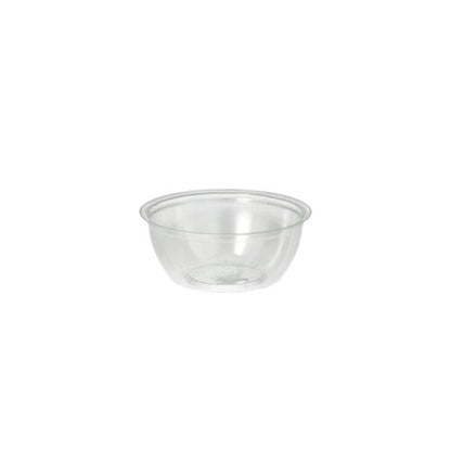 The Starpak 100 dressing bowls are transparent, round PS bowls (50 ml, Ø 6.7 cm × 2.7 cm), depicted from a slightly elevated angle on a plain white background – ideal for use in the catering industry. Pack of 100 pieces in foil.