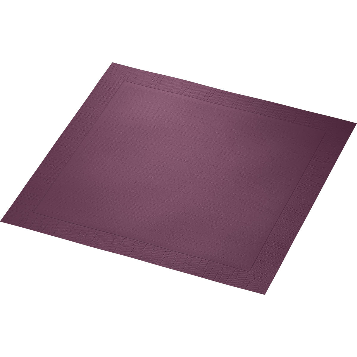 Das Duni GmbH Klassikservietten 40 x 40 cm 4-lagig, geprägt 1/4 Falz ist ein quadratisches lilafarbenes Tischset mit strukturiertem Rand und glatter Mitte, ideal für den elegant gedeckten Tisch. Fotografiert auf weißem Hintergrund.