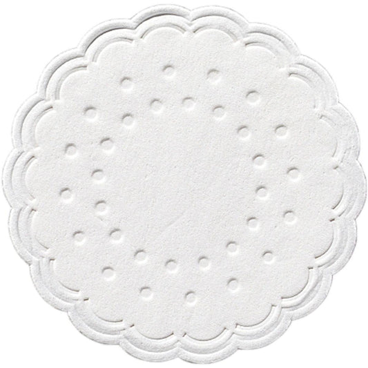 Der Duni GmbH Zelltuch-Untersetzer Ø 7,5 cm ist ein runder, weißer, 8-lagiger Untersetzer mit Wellenkanten und dezenten Vertiefungen - perfekt für elegante gastronomische Präsentationen. Packung mit 250 Stück.