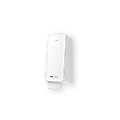 The CWS PureLine Foam soap dispenser by CWS is a white, rectangular wall-mounted soap dispenser with a minimalist design and two buttons on the front labeled "SOAP" - perfect for any washroom. Pictured against a simple white background.
