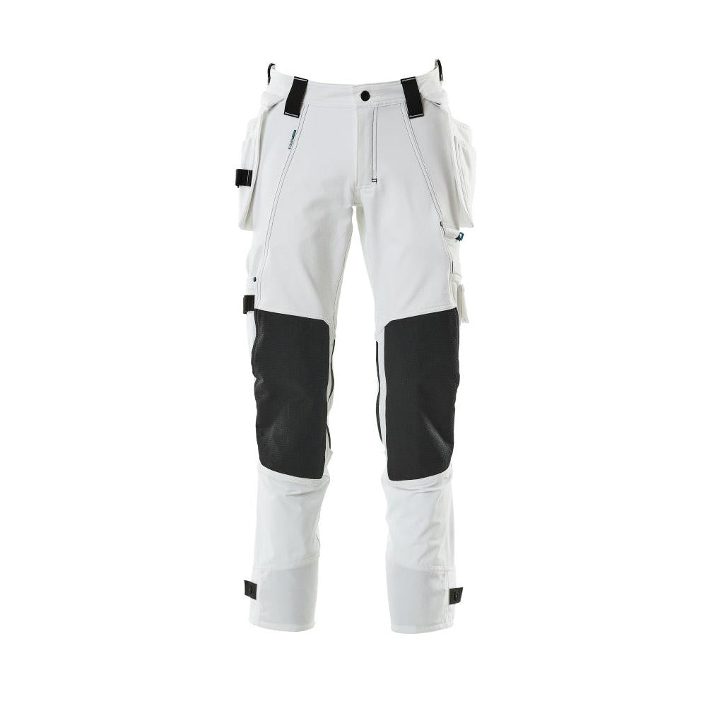 Trousers with hanging pockets, stretch trousers, white