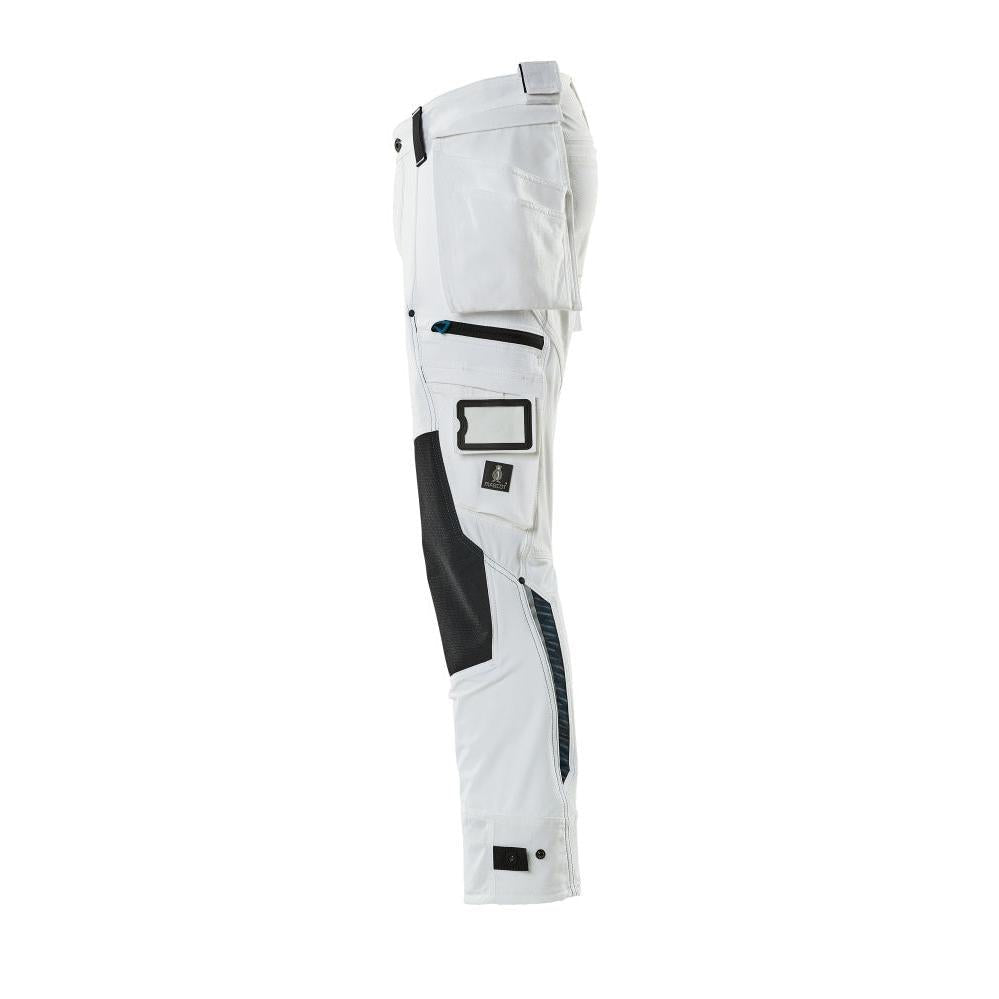 Trousers with hanging pockets, stretch trousers, white