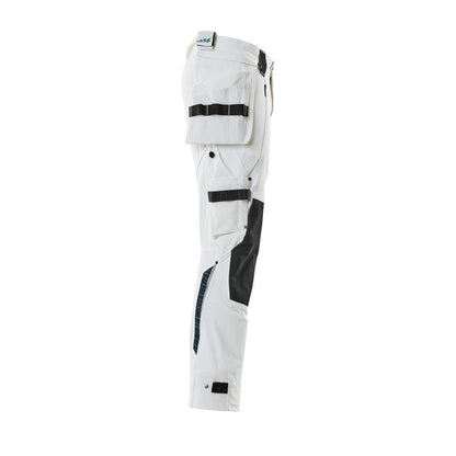 Trousers with hanging pockets, stretch trousers, white