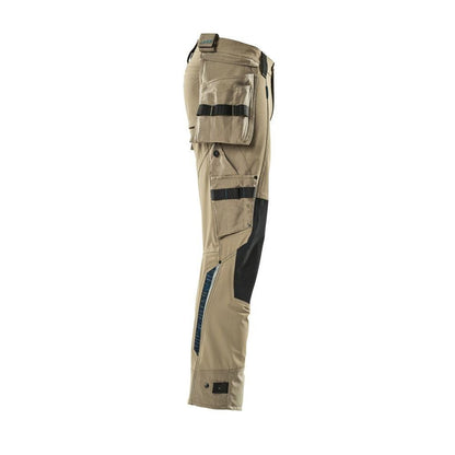Trousers with hanging pockets, stretch trousers, light khaki