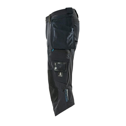 Three-quarter trousers, hanging pockets, stretch three-quarter trousers, black-blue