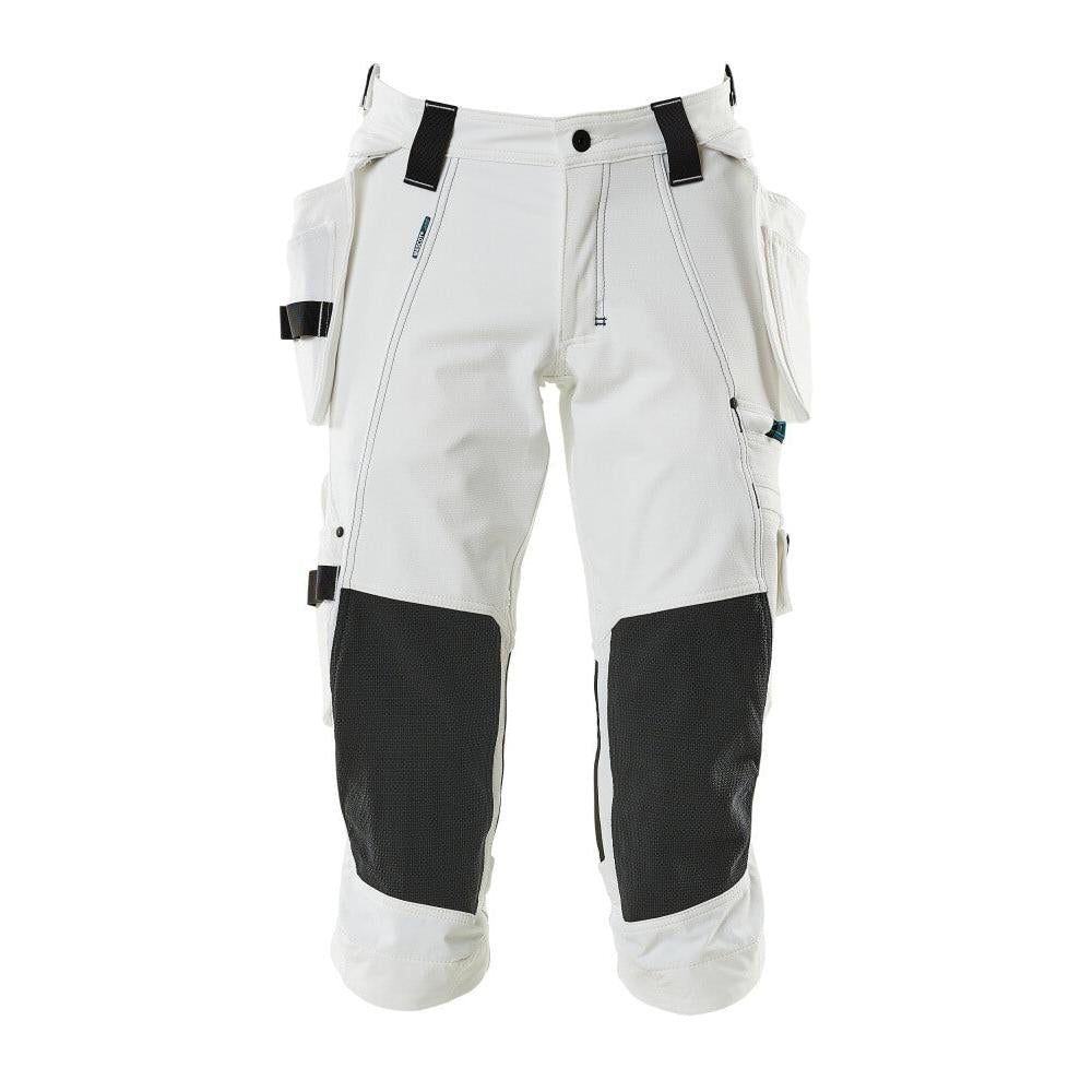 Three-quarter length trousers, hanging pockets, stretch three-quarter length trousers, white