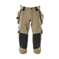Three-quarter length trousers, hanging pockets, stretch three-quarter length trousers, light khaki