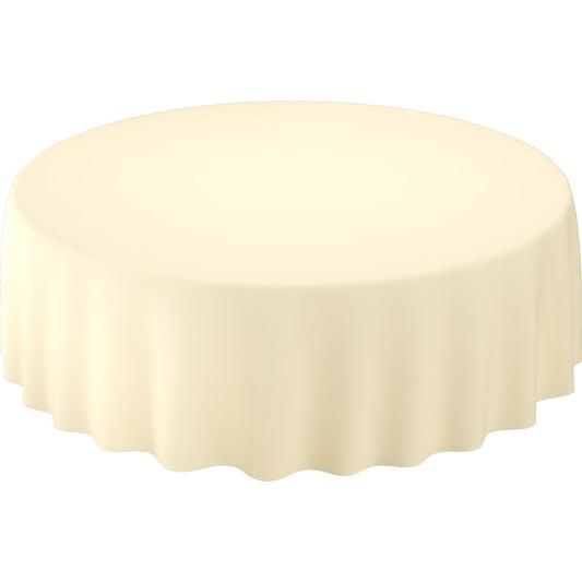 Die Evolin-Tischdecken Ø 240 cm rund der Duni GmbH in unifarbenem Creme decken runde Tische elegant ab und lassen sich sanft über die Ränder drapieren, was jedem Ambiente Raffinesse verleiht.