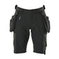 Shorts, removable hanging pockets, stretch craftsman shorts, black