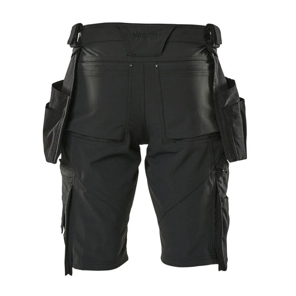 Shorts, removable hanging pockets, stretch craftsman shorts, black