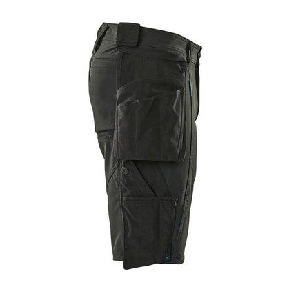 Shorts, removable hanging pockets, stretch craftsman shorts, black