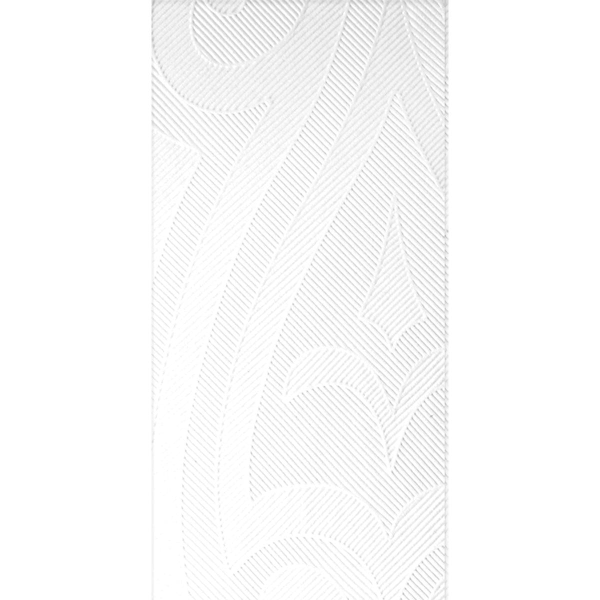 Eine Nahaufnahme der Elegance-Servietten 40 x 40 cm 1/8 Kopffalz Lily weiß von Duni GmbH zeigt ein geprägtes Muster aus geschwungenen Linien und geometrischen Formen für einen erhabenen, dekorativen Effekt - ideal für jedes anspruchsvolle Ambiente. Packung mit 40 Servietten.