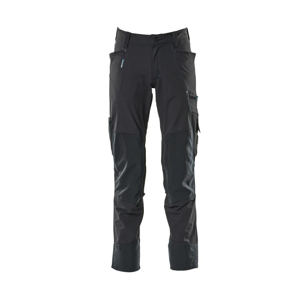 Trousers with knee pockets, stretch, light trousers, black-blue