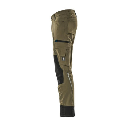 Trousers with knee pockets, stretch, light trousers, moss green