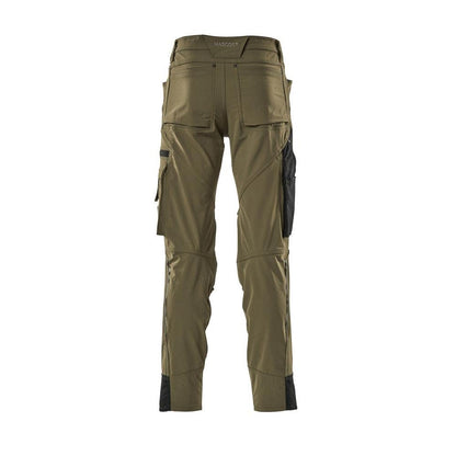 Trousers with knee pockets, stretch, light trousers, moss green