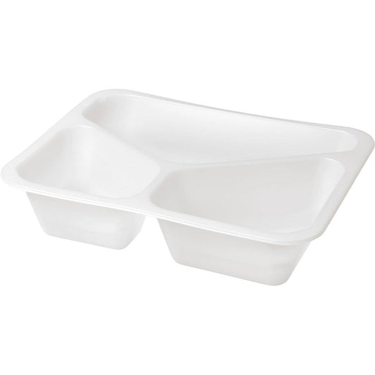 Die Duni GmbH Siegelschale Caterline 3 Weiß Biokunststoff 227x178x50 mit drei Fächern ist eine umweltfreundliche Verpackungslösung für Catering, erhältlich als Packung mit 216 Stück.