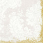 A floral lace pattern in vintage white on beige with a gold rim adorns the napkins Zellt.-Napkins 33x33 cm, 3-ply Royal White (250 pack) from Duni GmbH for an elegantly set table.