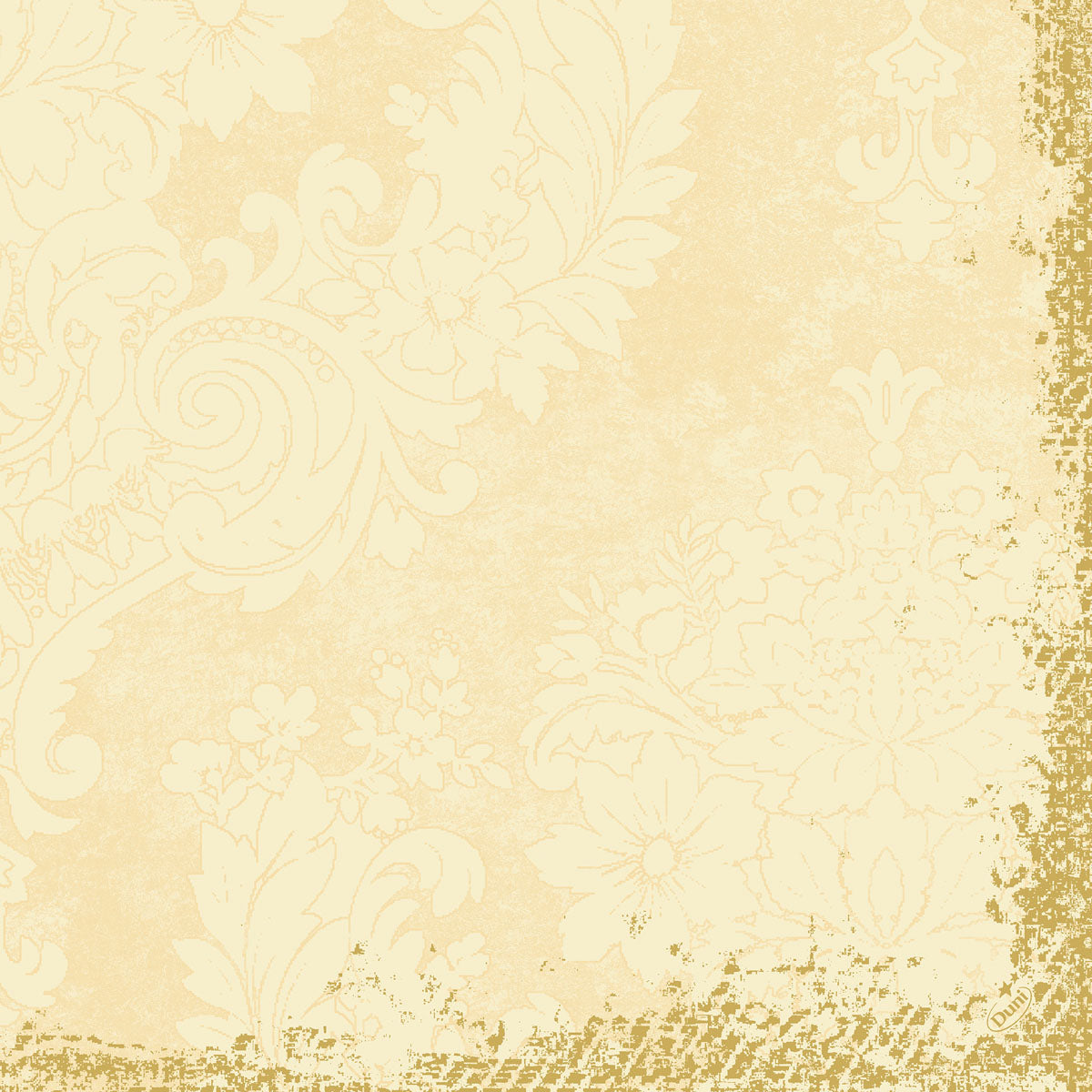 Beige- und cremefarbenes Blumenmuster im Vintage-Stil mit verschnörkelten Rändern, Blumen und Blättern - perfekt für Duni GmbH Klassikservietten 40 x 40 cm 4-lagig, geprägt 1/4 Falz.