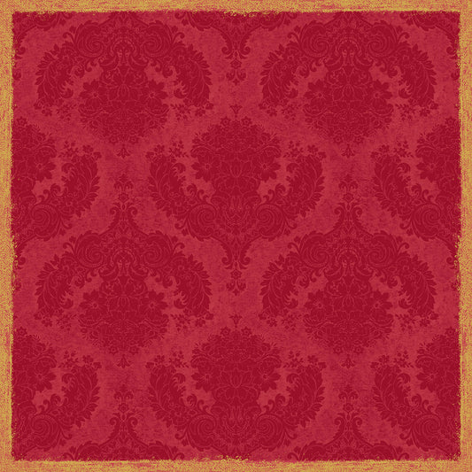 Die Dunicel-Mitteldecken 84 x 84 cm Royal Bordeaux der Duni GmbH zeichnen sich durch ein kunstvolles, florales Damastmuster im Vintage-Look mit Goldrand aus - ideal für eine elegante Tischdekoration. Packung mit 20 Stück.