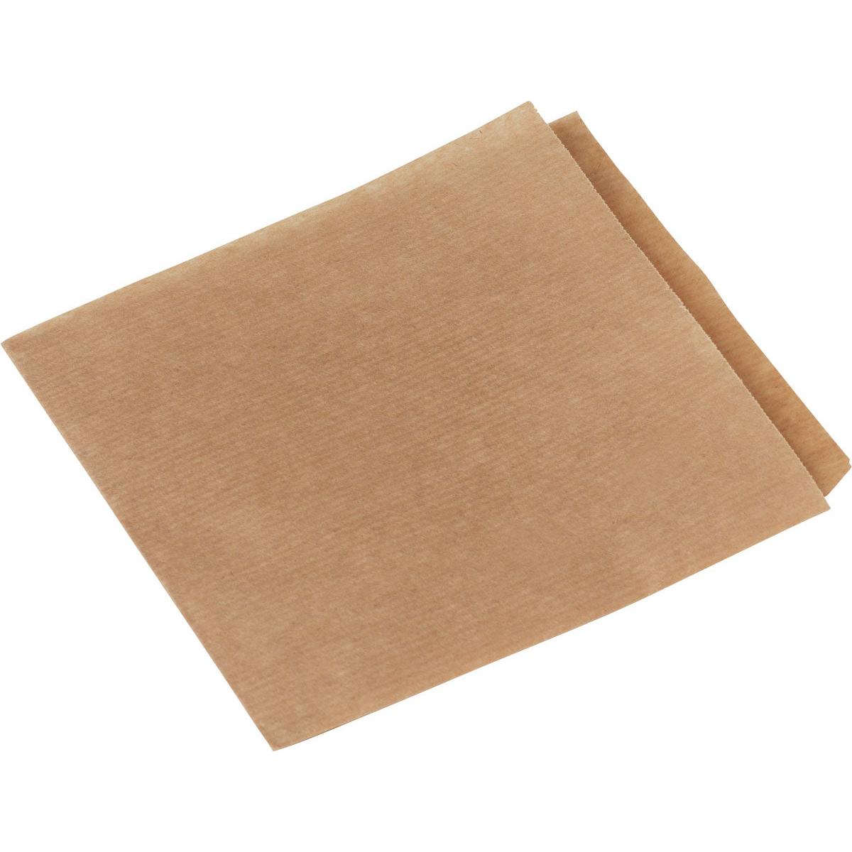Ein einzelnes gefaltetes Snack-Papier Braun Papier/PE Serviette von Duni GmbH wird auf einem weißen Hintergrund dargestellt und zeigt seine strukturierte Oberfläche, fettbeständige Merkmale und sichtbare Kanten.