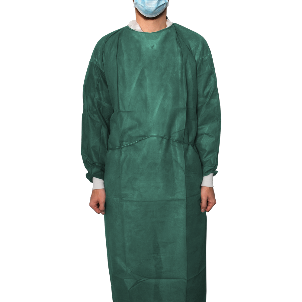 MaiMed-Coat Protect Comfort, protective gown made of fleece with cotton cuffs, d.-green, length 136cm, 10 pieces/pack. | Pack (10 pieces)