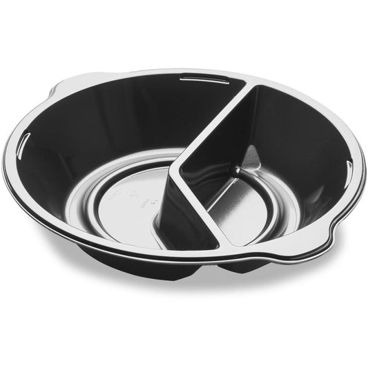 Das DF Pearl M2 - 2-geteilt 2 Schwarz PP Ø220x42 von Duni GmbH ist ein rundes, geteiltes Serviertablett mit zwei Griffen, ideal als 2-geteilter Teller für das Buffet. Wird in Packungen zu 300 Stück geliefert.