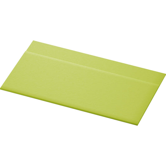 Eine einzelne kiwifarbene Zelltuchserviette (33 x 32 cm, 1-lagig Spenderfalz) der Duni GmbH ist verschlossen mit sichtbarer Klappe vor weißem Hintergrund abgebildet und ähnelt einem Briefumschlag. Die Packung enthält 750 umweltfreundliche Servietten.