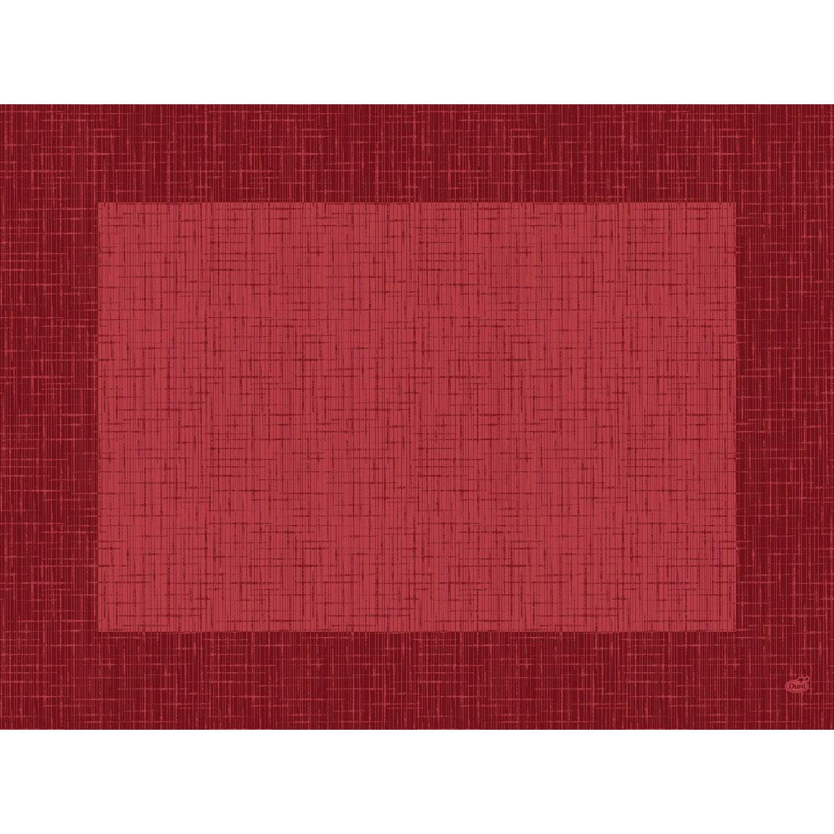 Ein rotes Quadrat mit einem strukturierten, gitterähnlichen Muster ist auf einem dunkelroten Hintergrund zentriert. Beides erinnert an den gewebten Look der Dunicel-Tischsets 30 x 40 cm Linnea bordeaux der Duni GmbH (Packung 500 Stück).