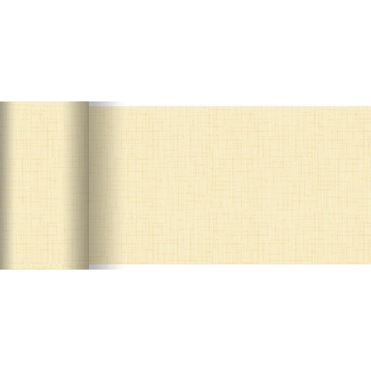 The Dunicel table runner from Duni GmbH (20 m x 15 cm) is a beige, subtly textured crosshatch table runner, ideal for modern table decorations. Its simple yet elegant design also stands out well under lighting.