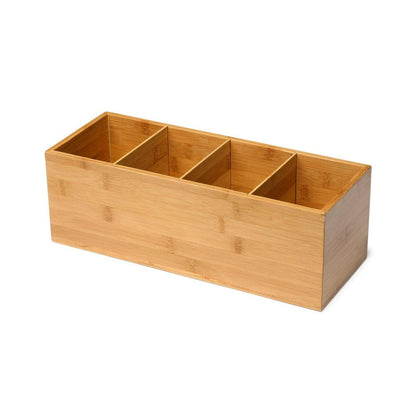 The bamboo cutlery tray from Duni GmbH is a rectangular cutlery tray with four equally sized compartments, shown at an angle on a white background - ideal for an eco-friendly kitchen.