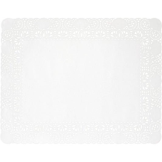 Die Duni GmbH Tortenspitzen Rechteckig 20 x 30 cm in weiß haben einen eleganten Spitzenrand und eine feste Mitte; erhältlich in Packungen zu 250 Stück.