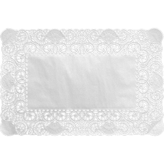 Die Tortenspitzen Rechteckig 30 x 40 cm weiß von Duni GmbH (Packung 250 Stück) sind mit ihren eleganten, spitzenähnlichen Rändern mit detaillierten Aussparungen und der unifarbenen Mitte perfekt für stilvolle, dekorative Präsentationen.