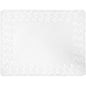 Ein rechteckiges Duni GmbH Deko-Spitzenpapier 35x45 cm, weiß, mit ornamentaler Randstanzung und solidem Mittelteil, ideal für elegante Tischdekorationen oder Kuchenauslagen. Die Packung enthält 250 hochwertige Bastelpapier-Tortenspitzen.