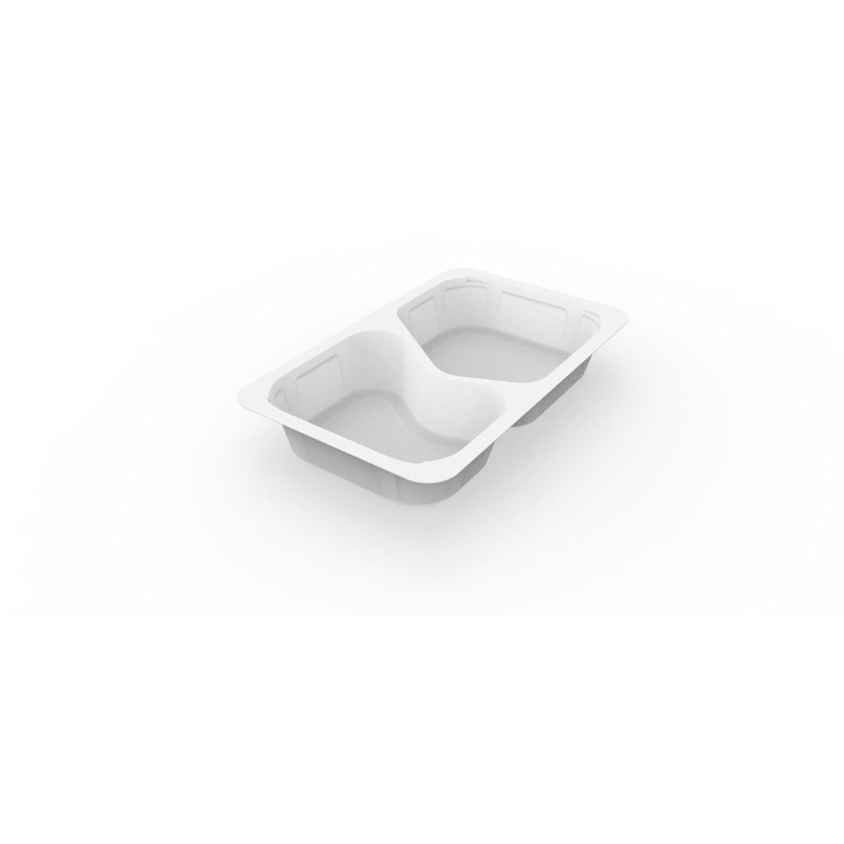 Das Duni GmbH 1/4 GN Menüschalen 2 Weiß PP/MIN 265x162x43 mit zwei Fächern ist perfekt für die Gastronomie geeignet und wird in einer Packung mit 225 Stück geliefert.
