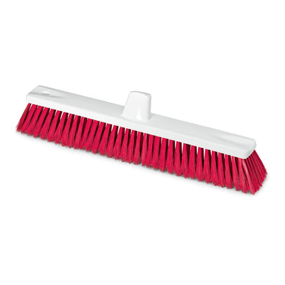 A Nölle Profi Brush HACCP large-area broom (bristle thickness 0.50 mm, hard bristles) from Nölle Profi Brush Bürsten- & Pinseltechnik e.K., with a white body and red bristles, depicted on a white background without a handle.