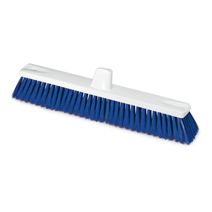 The Nölle Profi Brush HACCP large-area broom with 0.50 mm hard bristles from Nölle Profi Brush Bürsten- & Pinseltechnik e.K. is kept in white and features a central handle attachment and two rectangular slots for hygienic cleaning.