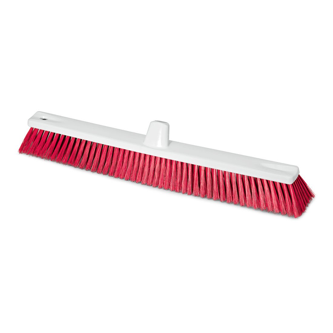The Nölle Profi Brush HACCP large-area broom, hard bristles (0.50 mm), from Nölle Profi Brush Bürsten- & Pinseltechnik e.K., has a wide rectangular white plastic base with a central receptacle for the handle.