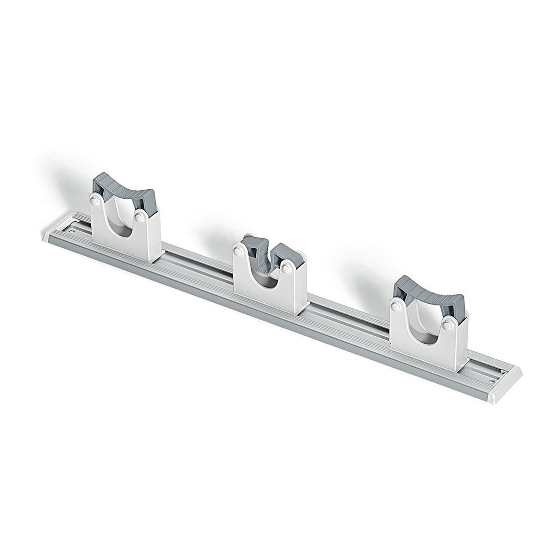 Die Nölle Profi Brush HACCP Geräteleiste mit 3 Klemmhaltern (Ø 20-30 mm) von Nölle Profi Brush Bürsten- & Pinseltechnik e.K. ist ideal zur sicheren, organisierten Wandaufbewahrung von Besen, Mops und Reinigungsgeräten.