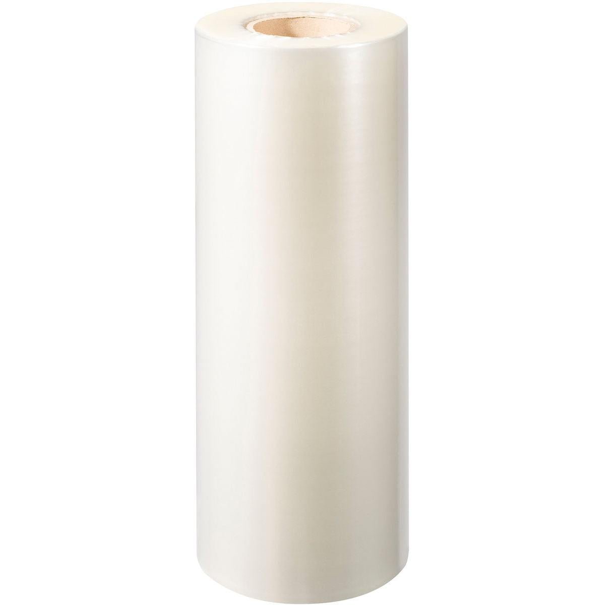 A large roll of Duni GmbH PP sealing film Antifog with a cardboard core stands upright on a white background - perfect for food packaging.