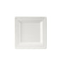 A white, square 20x20 cm bagasse plate from Duni GmbH (pack of 50 pieces), viewed from above with a slightly raised edge against a white background.