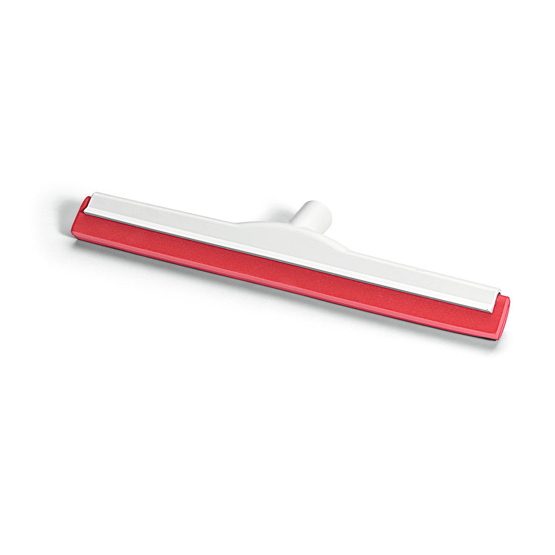 Ein Nölle Profi Brush HACCP Wasserschieber Bodenabzieherkopf (glasfaserverstärkt, Hygiene-Gummi, deutsches Gewinde) von Nölle Profi Brush Bürsten- & Pinseltechnik e.K., rot-weiß, abgebildet auf weißem Hintergrund.