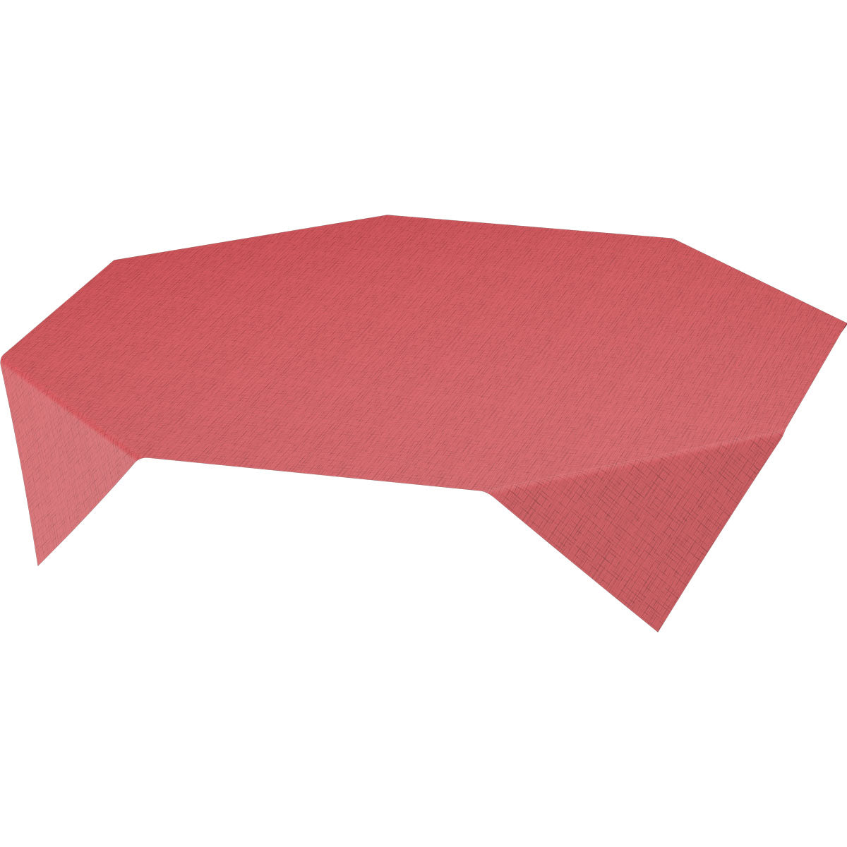 A Dunisilk MD tablecloth 84x84 cm Linnea bordeaux from Duni GmbH with an elegant design in red covers the table; its irregular shape creates sharp angles and pronounced facets at the edges and corners. Package (20 pieces).