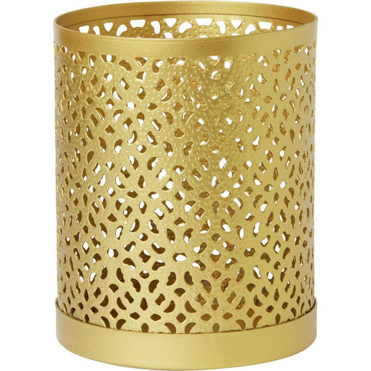 Der Kerzenhalter Bliss 100 x 80 mm von Duni GmbH aus goldfarbenem Metall besticht durch elegantes Design, unregelmäßige Ausschnitte, flache Basis und wird als Einzelstück geliefert.