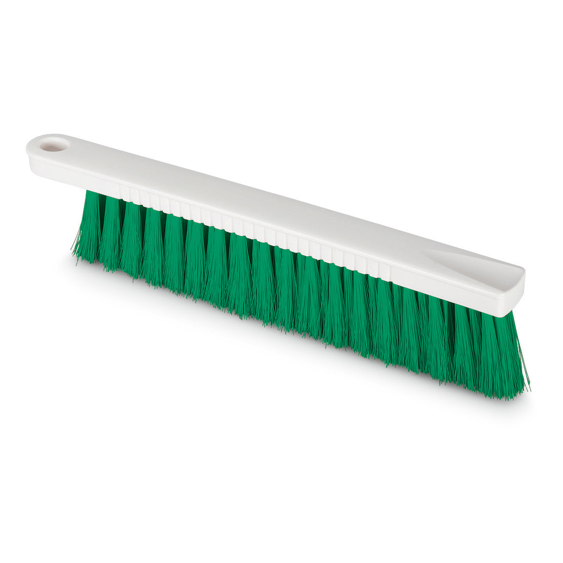 Der Nölle Profi Brush HACCP Mehlbesen (30 cm, 0,25 mm weiche Borsten) von Nölle Profi Brush Bürsten- & Pinseltechnik e.K. hat einen weißen, rechteckigen Griff und dichte, weiche, grüne Borsten, die perfekt für die Lebensmittelindustrie geeignet sind. Abgebildet auf weißem Hintergrund.